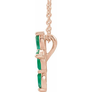 14K Rose Lab-Grown Emerald Cross 16-18" Necklace