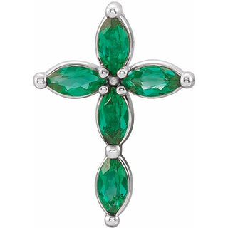 Sterling Silver Lab-Grown Emerald Cross Pendant