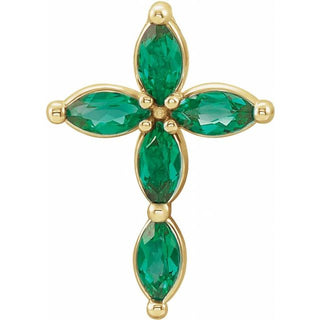 14K Yellow Natural Emerald Cross Pendant