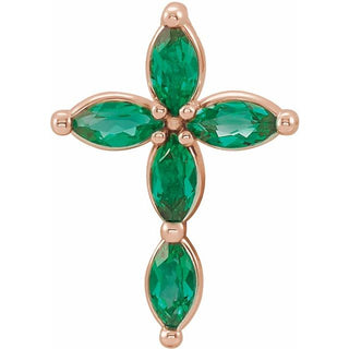 14K Rose Natural Emerald Cross Pendant