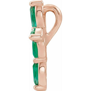 14K Rose Natural Emerald Cross Pendant