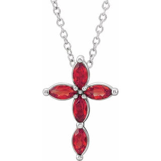 Platinum Natural Ruby Cross 16-18" Necklace