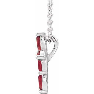 Sterling Silver Lab-Grown Ruby Cross 16-18" Necklace