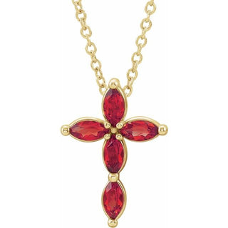 14K Yellow Lab-Grown Ruby Cross 16-18" Necklace