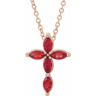 14K Rose Lab-Grown Ruby Cross 16-18" Necklace
