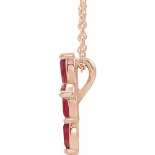 14K Rose Lab-Grown Ruby Cross 16-18" Necklace