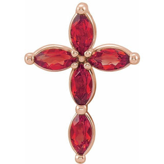 14K Rose Lab-Grown Ruby Cross Pendant