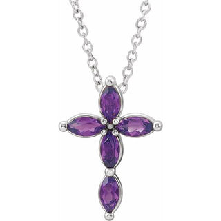 Sterling Silver Amethyst Cross 16-18" Necklace