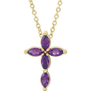 14K Yellow Natural Amethyst Cross 16-18" Necklace 