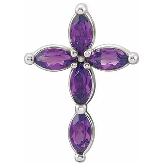 14K White Natural Amethyst Cross Pendant