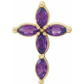 14K Yellow Natural Amethyst Cross Pendant