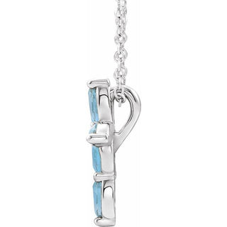 Sterling Silver Natural Aquamarine Cross 16-18" Necklace