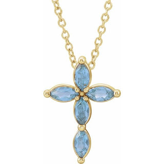 14K Yellow Natural Aquamarine Cross 16-18" Necklace