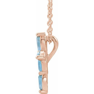14K Rose Natural Aquamarine Cross 16-18" Necklace