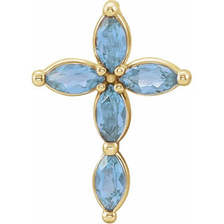 14K Yellow Natural Aquamarine Cross Pendant