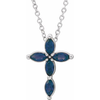 Platinum Natural Blue Sapphire Cross 16-18" Necklace