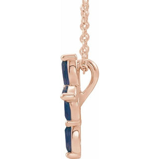 14K Rose Natural Blue Sapphire Cross 16-18" Necklace