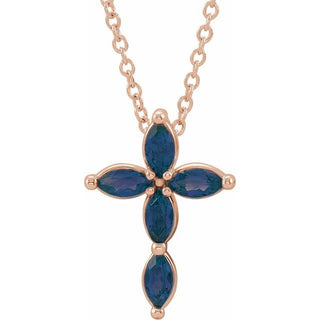 14K Rose Natural Blue Sapphire Cross 16-18" Necklace