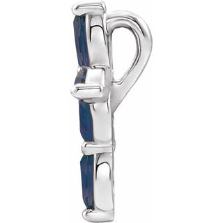 14K White Natural Blue Sapphire Cross Pendant