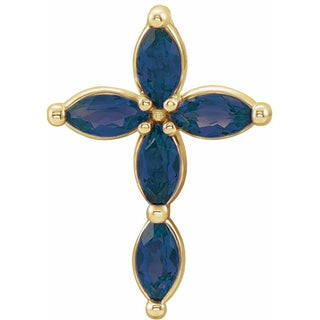 14K Yellow Natural Blue Sapphire Cross Pendant