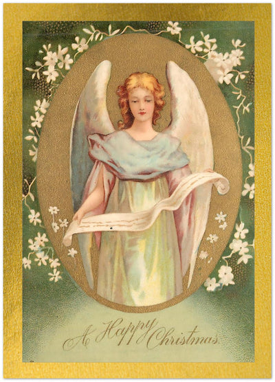 Angel with Scroll in Floral Oval Foil Christmas Cards, Set of 10