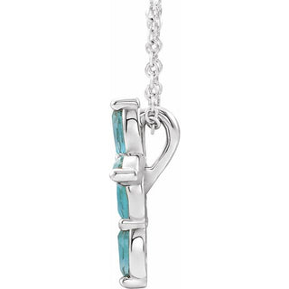 Platinum Natural Blue Zircon Cross 16-18" Necklace