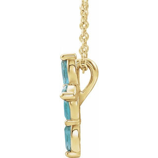 14K Yellow Natural Blue Zircon Cross 16-18" Necklace