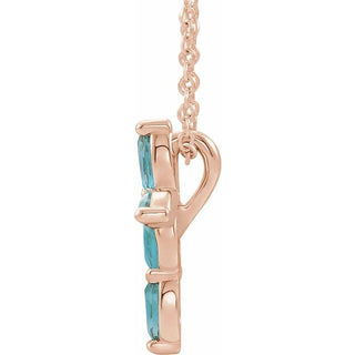 14K Rose Natural Blue Zircon Cross 16-18" Necklace