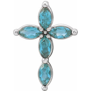 Platinum Natural Blue Zircon Cross Pendant