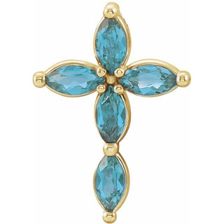 14K Yellow Natural Blue Zircon Cross Pendant