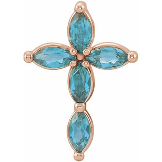 14K Rose Natural Blue Zircon Cross Pendant