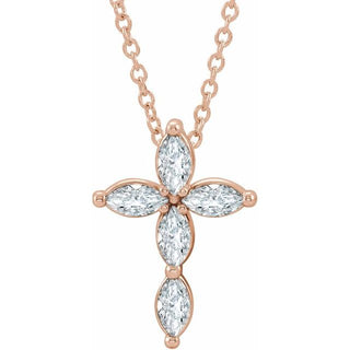 14K Rose 1/3 CTW Natural Diamond Cross 16-18" Necklace