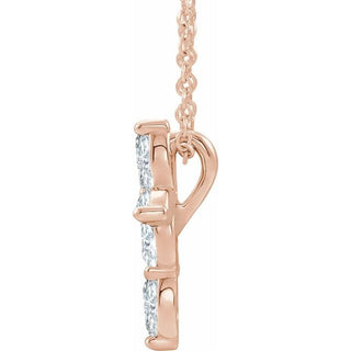 14K Rose Natural White Sapphire Cross 16-18" Necklace