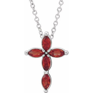 14K White Natural Mozambique Garnet Cross 16-18" Necklace