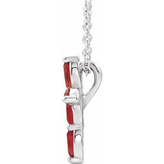 14K White Natural Mozambique Garnet Cross 16-18" Necklace
