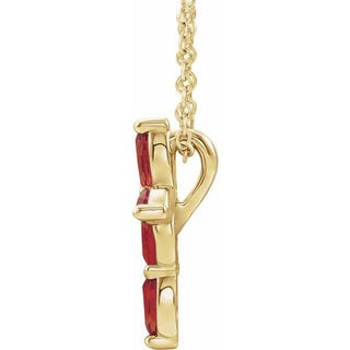 14K Yellow Natural Mozambique Garnet Cross 16-18" Necklace