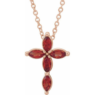 14K Rose Natural Mozambique Garnet Cross 16-18" Necklace