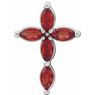 14K White Natural Mozambique Garnet Cross Pendant