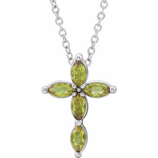 Sterling Silver Natural Peridot Cross 16-18" Necklace