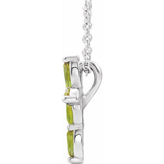 14K White Natural Peridot Cross 16-18" Necklace