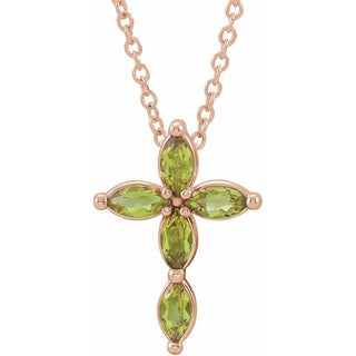 14K Rose Natural Peridot Cross 16-18" Necklace