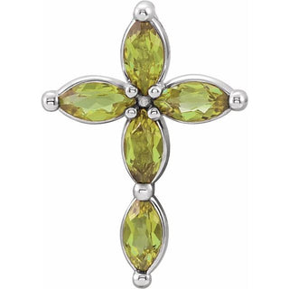 14K White Natural Peridot Cross Pendant