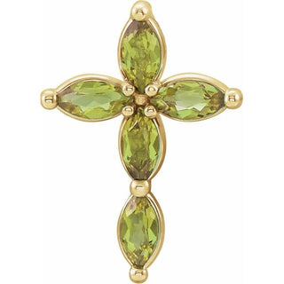 14K Yellow Natural Peridot Cross Pendant