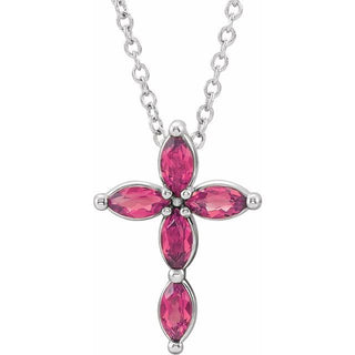 Platinum Natural Pink Tourmaline Cross 16-18" Necklace
