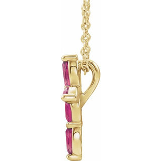 14K Yellow Natural Pink Tourmaline Cross 16-18" Necklace