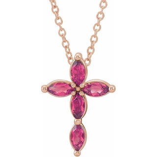 14K Rose Natural Pink Tourmaline Cross 16-18" Necklace