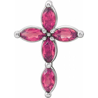 14K White Natural Pink Tourmaline Cross Pendant