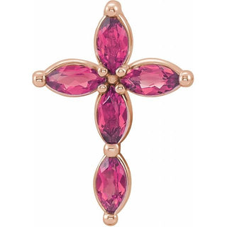 14K Rose Natural Pink Tourmaline Cross Pendant