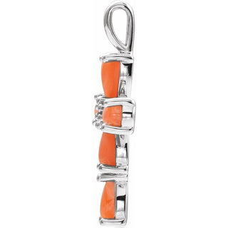 Platinum Natural Pink Coral Cabochon Cross Pendant