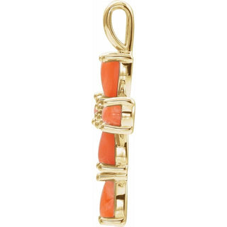 14K Yellow Natural Pink Coral Cabochon Cross Pendant